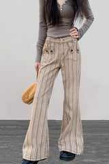 Low Waist Micro Flare Khaki Striped Y2K Slim Jeans