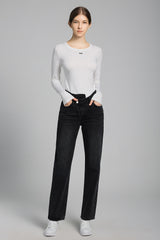 Minimalist Letter Print Slim Waist Long Sleeve Base Layer