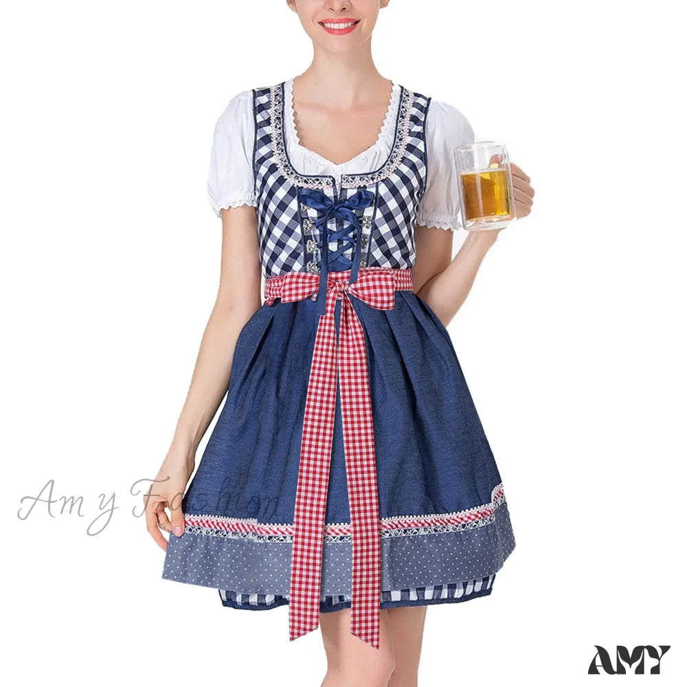 Beer Ladies Halloween Costume Summer Midi Casual Dress Blue / S