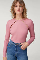 Chic Ribbed Knit Cutout Crew Neck Fitted Base Layer