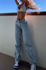 High Waist Distressed Slim Fit Denim Jeans