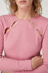 Chic Ribbed Knit Cutout Crew Neck Fitted Base Layer