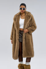 Wide Collar Faux Fur Longline Warm Fashionable Coat