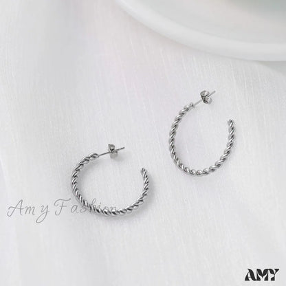 Big Hoop Twist Shape Stud Earrings Titanium