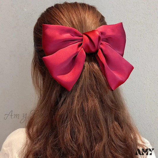 Big Red Bow Hair Accessory - Spring Korean Satin Rubber Christmas