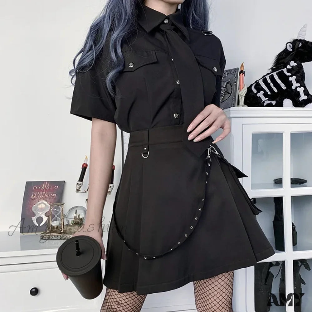 Black Gothic Waist Harajuku Mini High Patchwork Sexy Skirt Bandage