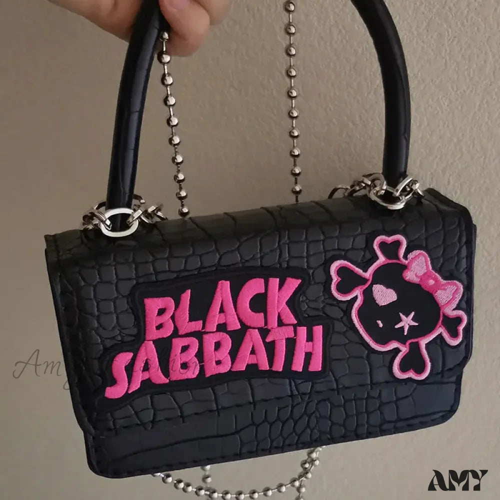 Black Harajuku Y2K Gothic Casual Punk Vintage Handle Chain Crossbody Bag