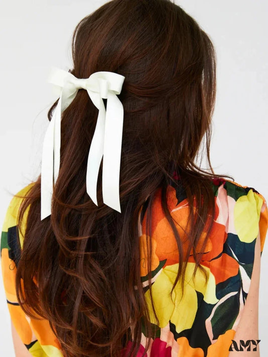 Black Ribbon Top Clip Christmas Hair Accessory White