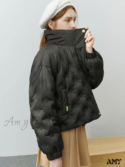 Black White Duck Down Full Sleeve Casual Coat