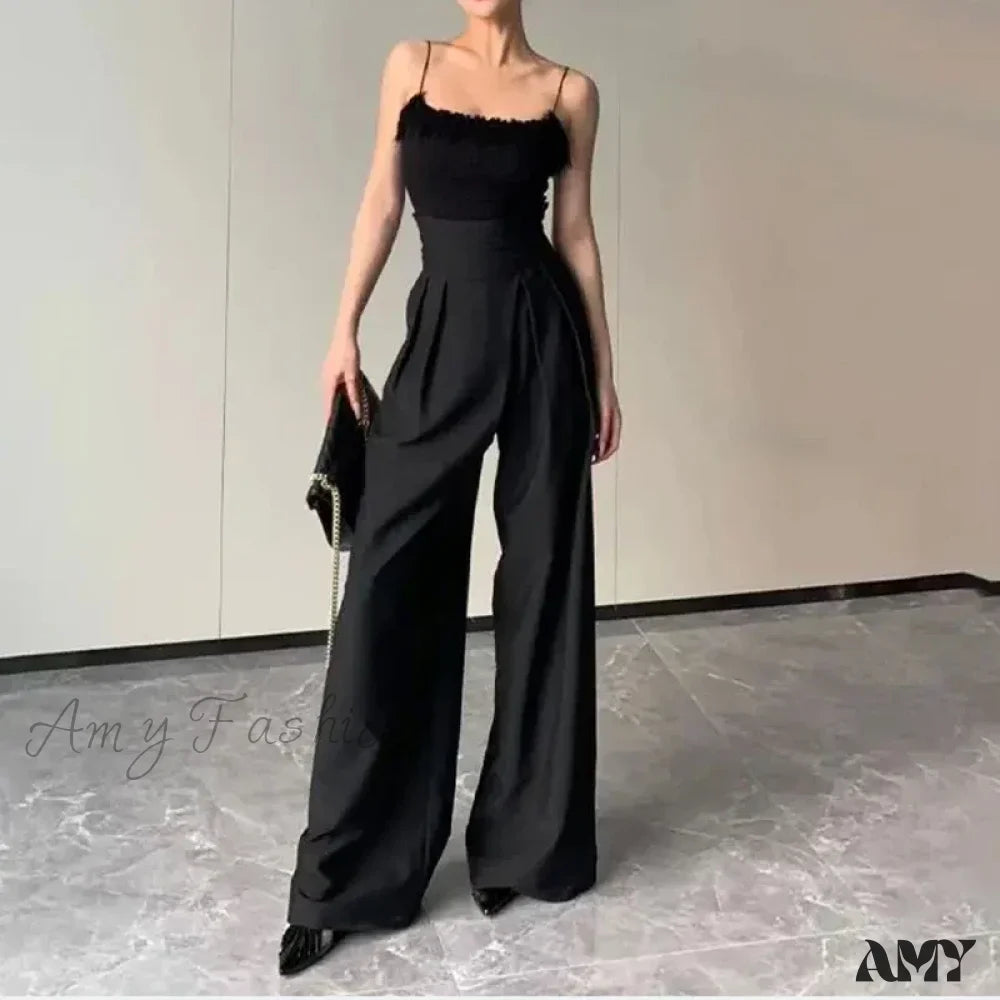 Black Wide Slimming Magic High Waist Loose Straight Drooping Casual Trouser