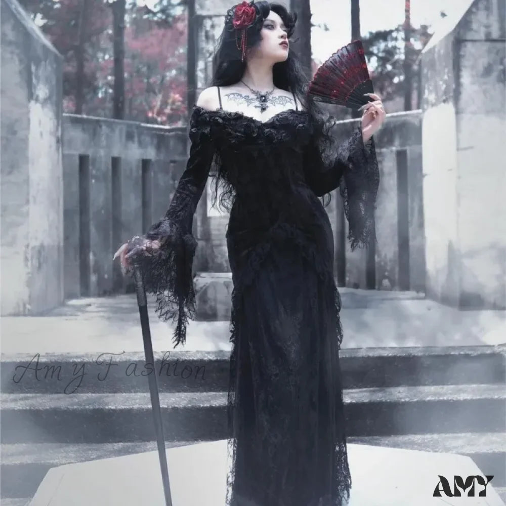 Black Women Mid-Length Dress Style Dark Gothic