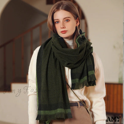 Border Contrast Plaid Print Direct Factory Wholesale Women’s Scarf