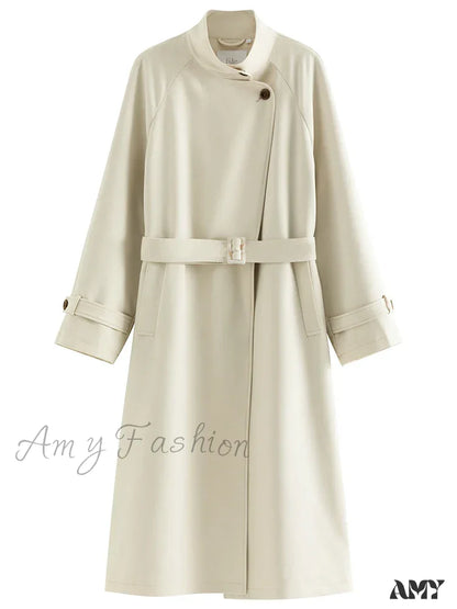 British Style Apricot Mid-Length Casual Spring Classic Trench Coat