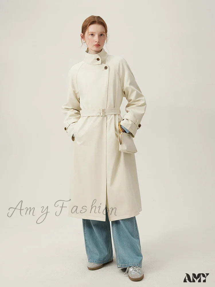 British Style Apricot Mid-Length Casual Spring Classic Trench Coat