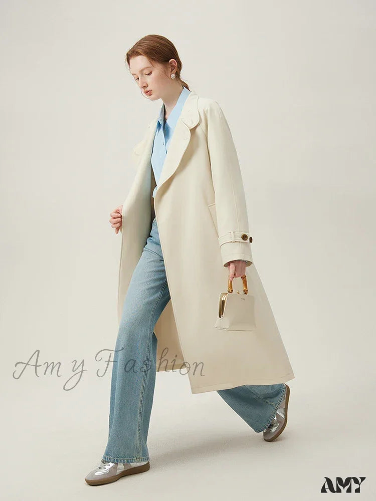 British Style Apricot Mid-Length Casual Spring Classic Trench Coat