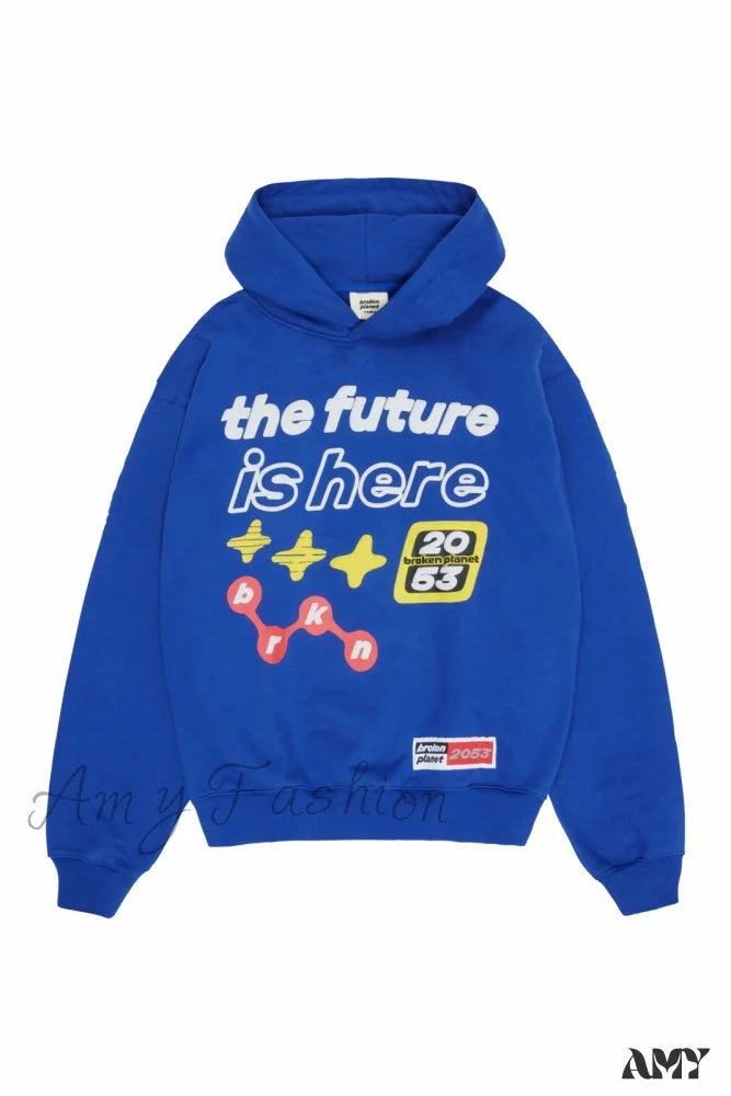 Broken Planet Zipper Y2K Harajuku Hip Hop Cartoon Puff Hoodie Blue / S