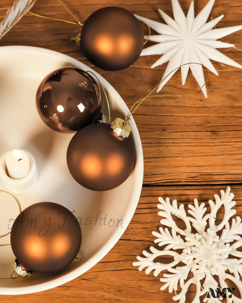 Brown Glass Christmas Ball Ornaments - Set Of 12