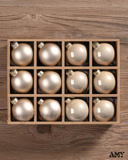 Brown Glass Christmas Ball Ornaments - Set Of 12 Champagne / 12Pcs