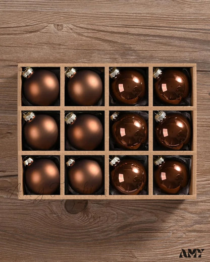 Brown Glass Christmas Ball Ornaments - Set Of 12 Dark / 12Pcs