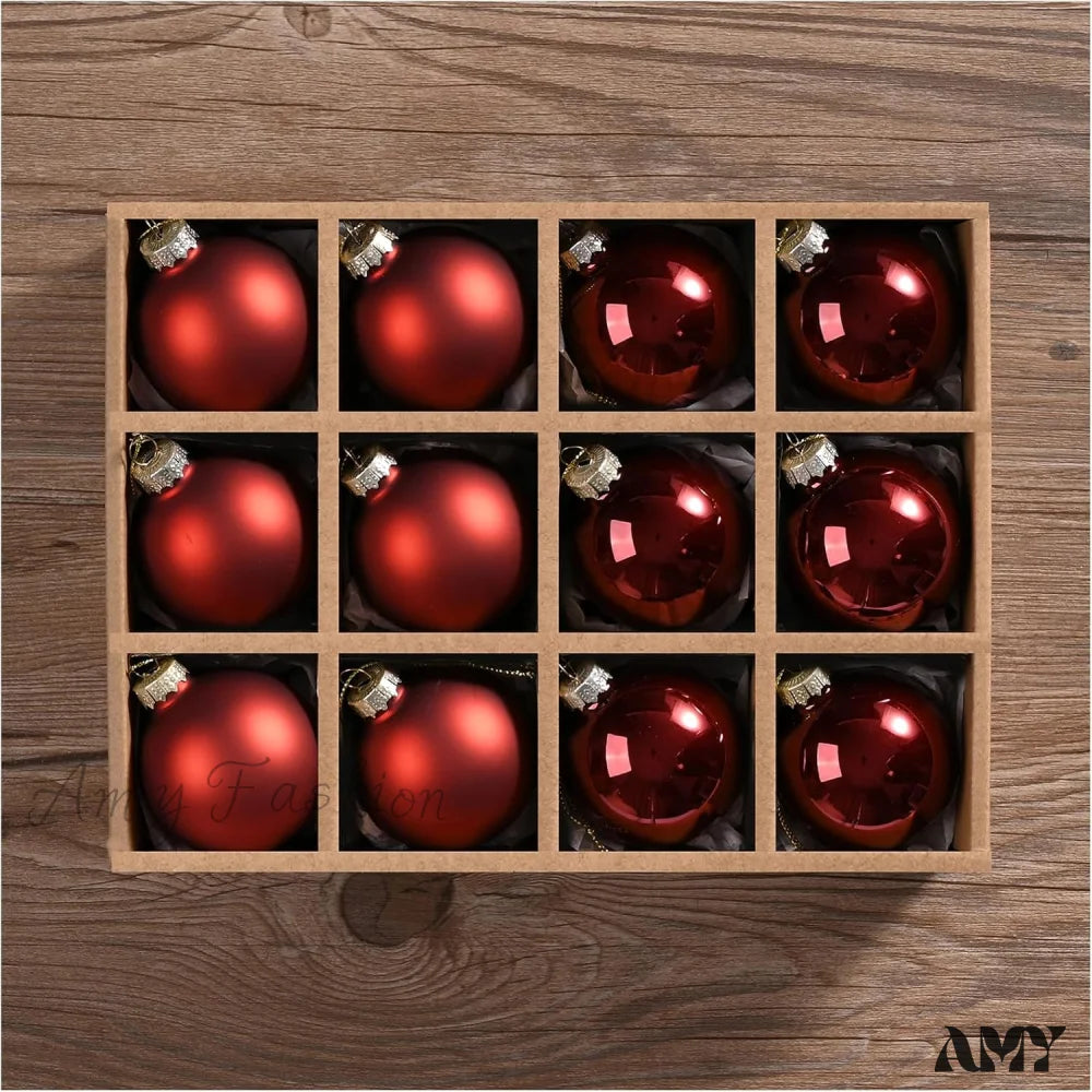 Brown Glass Christmas Ball Ornaments - Set Of 12 Deepred / 12Pcs