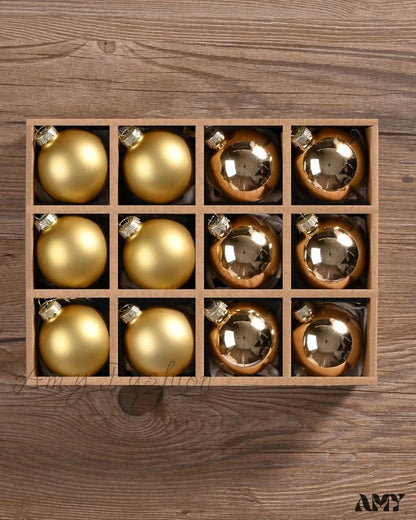 Brown Glass Christmas Ball Ornaments - Set Of 12 Light Gold / 12Pcs