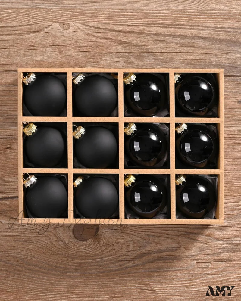 Brown Glass Christmas Ball Ornaments - Set Of 12 Pure Black / 12Pcs