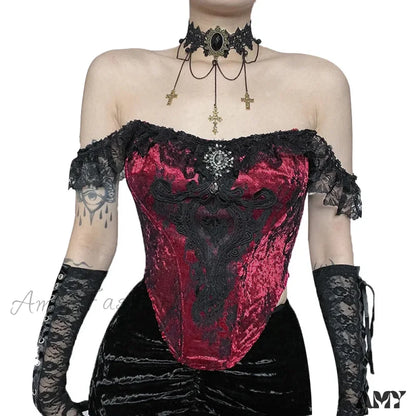 Bustier Lace Crop Gothic Tube Ruched Punk Patchwork Victorian Top