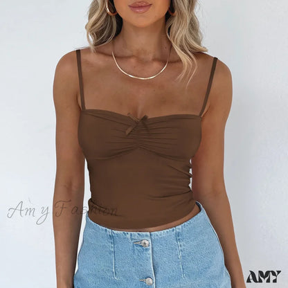 Butterfly Knot Street Solid Color Y2K Summer Crop Top Brown / S