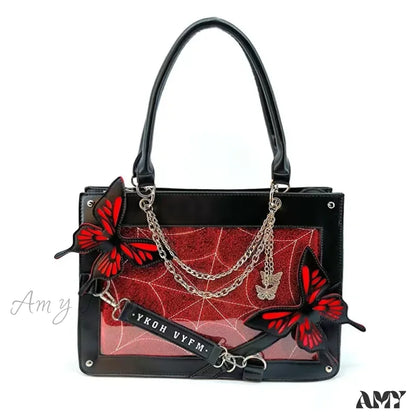 Butterfly Y2K Diy Web Transparent Letter Bag Spider Fashion Labyrinth Black Red / 35X25X10.5Cm