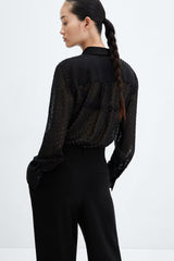 Chiffon Metallic Jacquard Sheer Loose Short Blouse