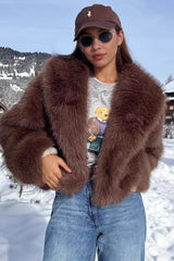 Slouchy Lapel Thick Faux Fur Effect Plush Winter Coat