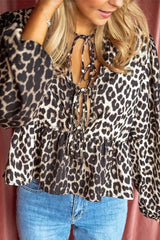 Leopard Print Long-Sleeve Loose Cardigan Blouse