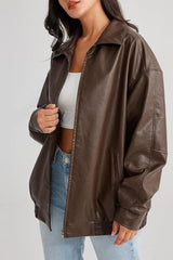 PU Leather Moto Oversized Collar Jacket