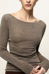 Minimalist Wool Off Shoulder Slim Blouse Base Layer