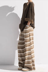 Relaxed Fair Isle Fleece Wide Leg Knit Pants