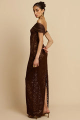 Lace See-Through Off-Shoulder Fishtail Party Dress