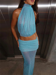 Glitter Crop Dress Skirt Two Piece Set