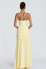 Solid Plunge Ruched Waist Backless Slip Dress