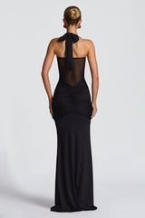 Ruched Halter Drape Tie Curve Long Slip Dress