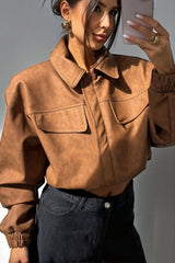 Suede Look Utility Bomber Jacket