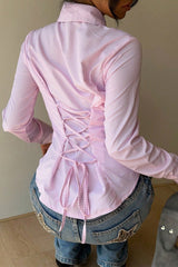 Striped Waist-Tie Long-Sleeve Slim Blouse
