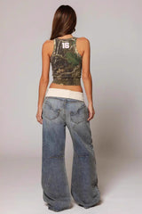 Y2K Retro Rolled-Waist Washed Blue Jeans