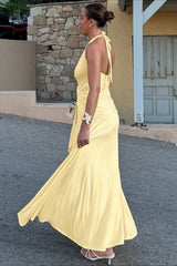 Halter V-Neck Backless Ruched High Slit Party Dress