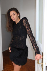 Sexy Lace Knit Slim Long Sleeve Mini Dress