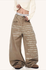Hip-Hop Graphic Print Wide Leg Plus Size Jeans