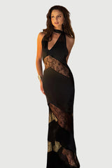 See-Through Lace Halter V-Neck Backless Party Dress