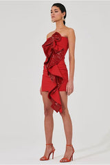 Sexy Sequined Sash Strapless Off-Shoulder Party Dress