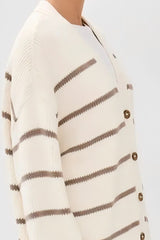 Striped Cotton V Neck Slouchy Knit Cardigan