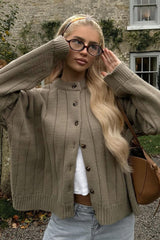 Crew Neck Ribbed Slouchy Loose Cardigan