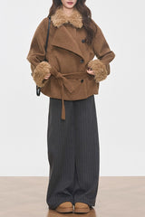 Petite Faux Fur Collar Thick Wool Blend Chic Coat